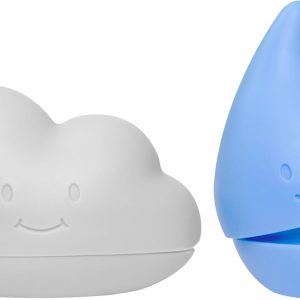 Muted Color Cloud and Droplet Silicone Bath Squeeze Toys for Toddlers and Baby, Fun Interactive Bath Time Accessory, Set of 2