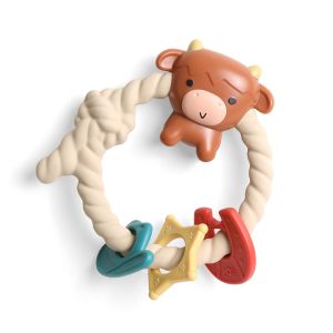 Silicone Teether with Rattle; Rattle Teether Features Rattle Sound, Three Silicone Teething s and Raised Texture to Soothe Gums; Ages 3 Months and Up (Highland Cow)