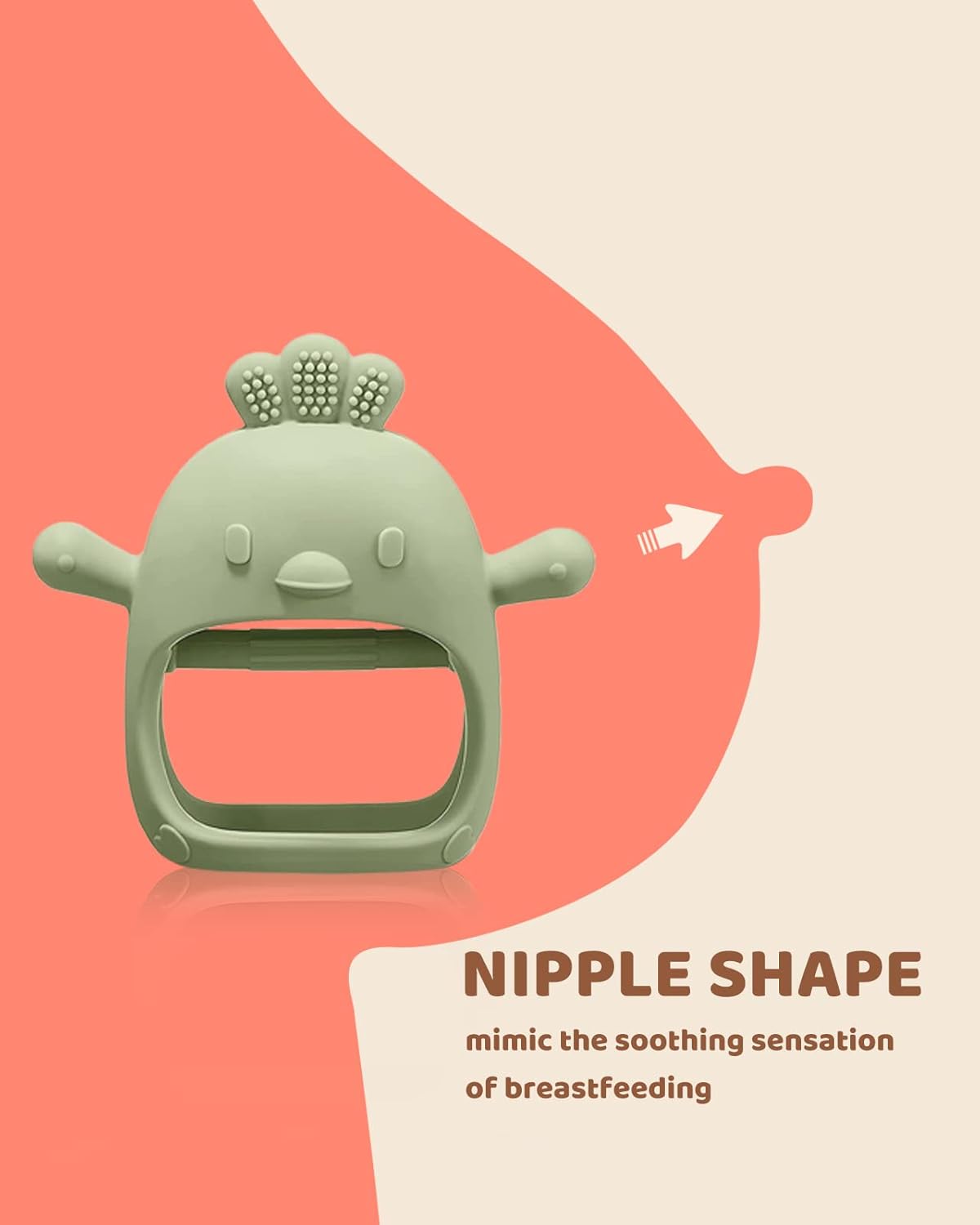 2 Packs Baby Teething Toy for 0-6 6-12 Months, Food Grade Silicone Teething Mitten, Anti Dropping Wrist Hand Teethers Baby Chew Toys for Sucking Needs, BPA Free (Green & Caramel) - Image 2