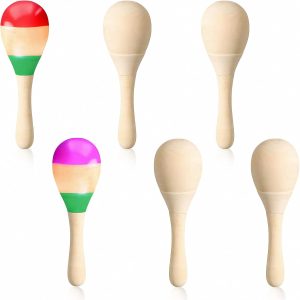 6 Pcs DIY Mini Wooden Maracas Rattles Egg Shaker Kids Musical Party Favor Baby Shaker Sand Hammer Toy, Assorted Designs, Maracas for Kids, Party Favor