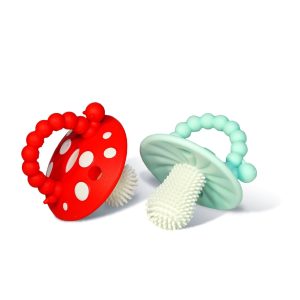 Teether – Soft Silicone Teething Toy for Infants & Babies 3M+, Massaging Bristles for Teething Relief, Hands-Free & Easy to Hold, Sensory Development, BPA-Free - Great Gift - Red/Blue