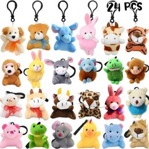 24Packs Mini Stuffed Animals Plush Keychain, Cute Small Tiny Stuffed Keychain Animal Plush Toys for Kids Valentines Easter Themed Parties, Goody Bags Filler