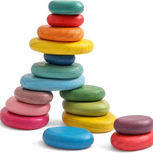 16pcs Extra-Large Wooden Sorting Stacking Rocks - Safe Montessori Toys for 1-3 Year Old, Waldorf Wooden Blocks for Toddlers 1-3, Smooth Stacking Stones for Toddlers, for Kids