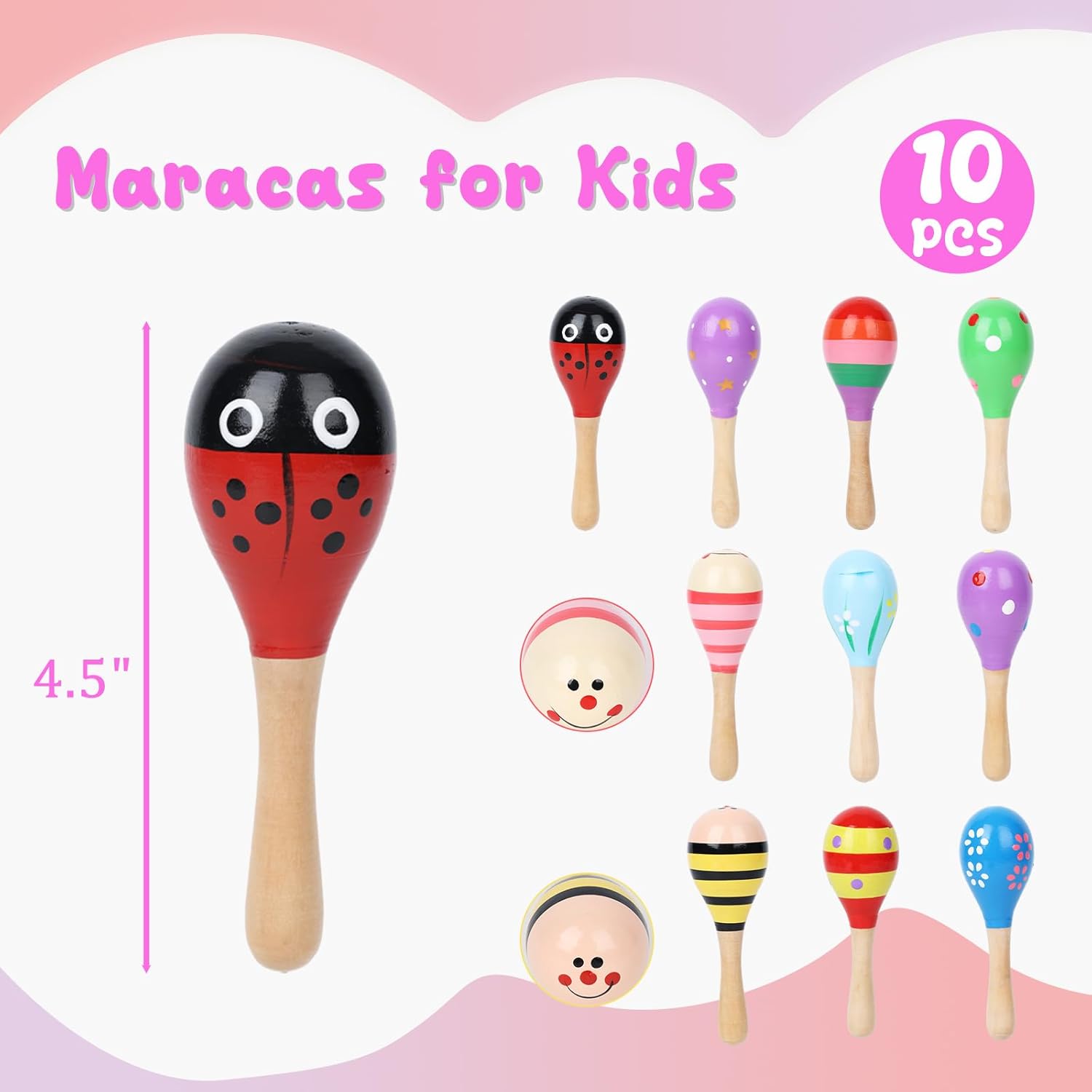 10PCS Mini Wooden Maracas, Maracas for Toddler Musical Instruments Wooden Shakers Baby Musical Toys Infant Learning Toys - Image 2