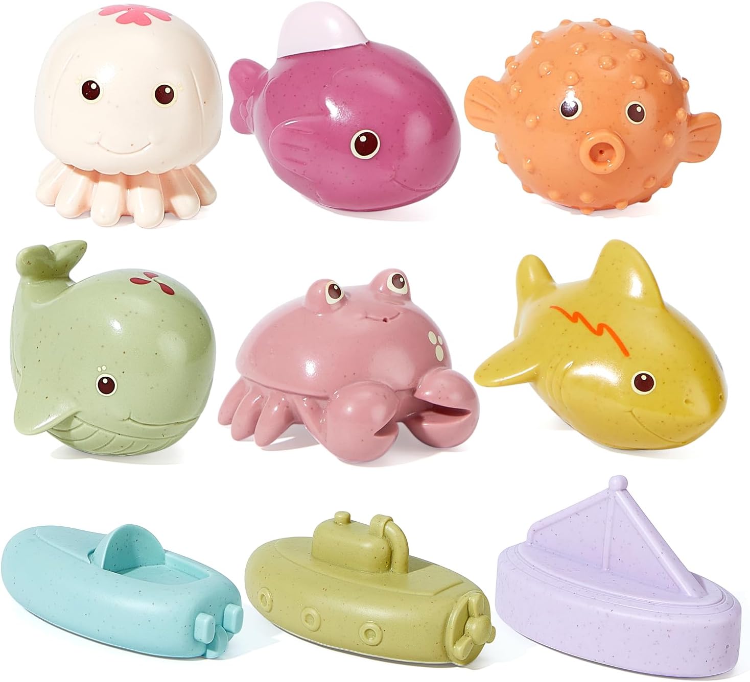 Mold-Free & No Holes Baby Bath Toys for 6-12 Months & Kids Ages 1-3 | 9 Pack Animal & Floating Boats Bathtub Float Toys | Pool Shower Water Play | Baby Gift for Toddlers, Girls & Boys