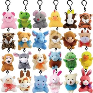 24Pack Mini Animal Plush Toy Set, Cute Animal Assortment Keychain Toys, Small Stuffed Animal Set Gifts for Kids, Christmas Stocking Stuffer, Easter Egg Filler, Valentine Classroom Prize