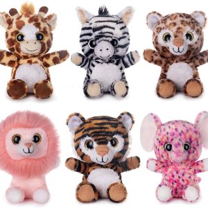 7" Plush Toys Set Stuffed Animals Bundle of Forest Animal Toys Lion/Elephant/Zebra/Giraffe/Tiger/Leopard Stuffed Animals Pack of 6 for Babies Kids Girls Boys