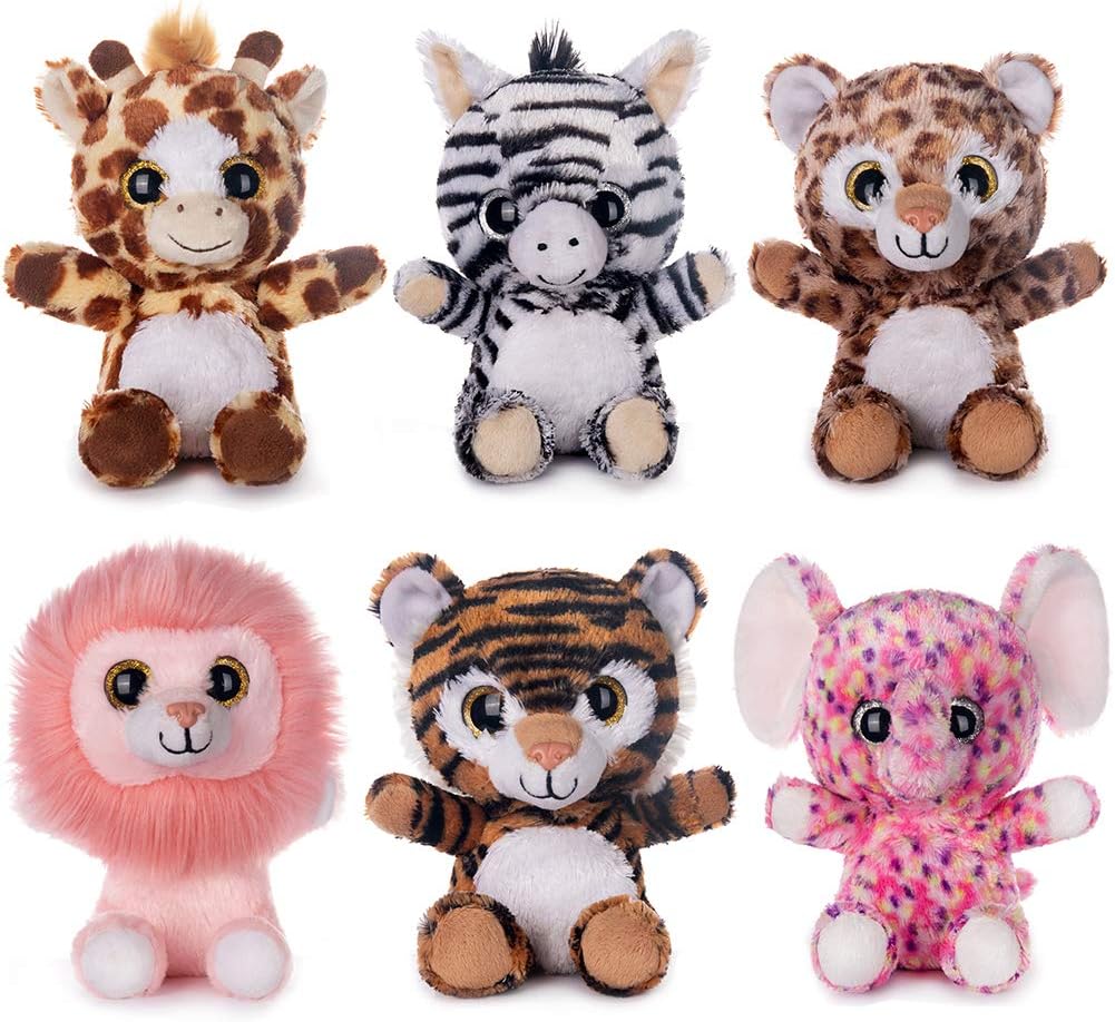 7" Plush Toys Set Stuffed Animals Bundle of Forest Animal Toys Lion/Elephant/Zebra/Giraffe/Tiger/Leopard Stuffed Animals Pack of 6 for Babies Kids Girls Boys