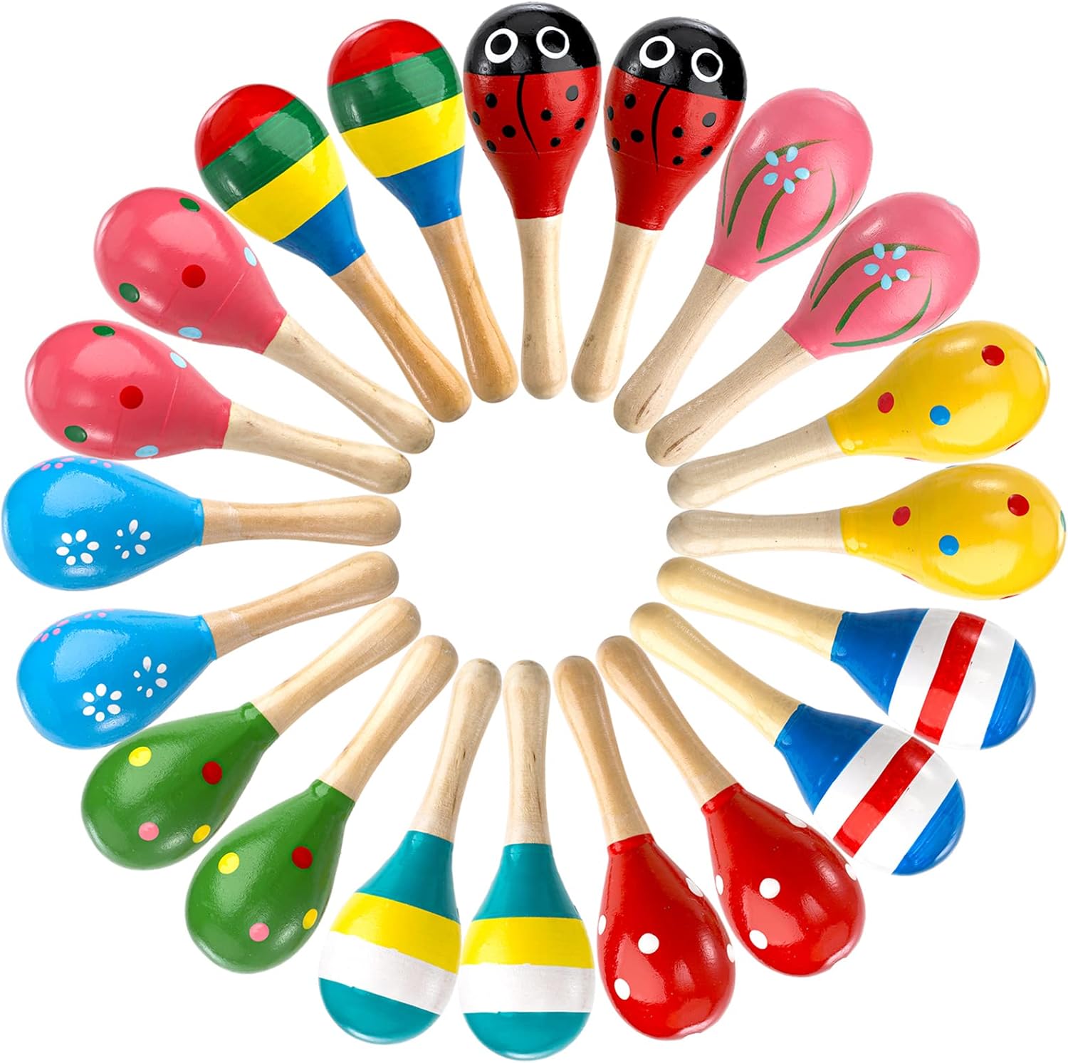 20 Pack Mini Wooden Festival Maracas, Kids Baby Rattles Egg Shaker, Shaker Sand Hammer Toy Noisemaker for Party Favors, Musical Fun, Birthday Parties, Carnivals