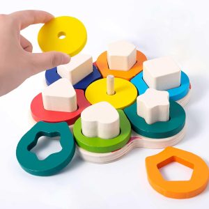 Montessori Toys for 3 to 9-Year-Old Boys Girls Toddlers, Wooden Sorting & Stacking Toys for Toddlers and Kids Preschool, Educational Color Recognition Shape Sorter, Learning Puzzles Gift