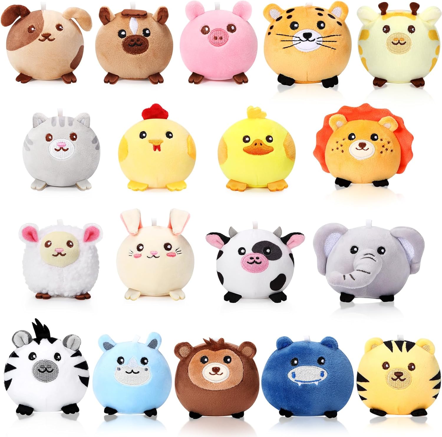 18 Pcs Mini Stuffed Animals Bulk 3.15 Inch Small Plush Forest Farm Jungle Animal Toys Keychains Set for Birthday Gifts Easter Egg Fillers Basket Stuffers School Prizes Party Favors