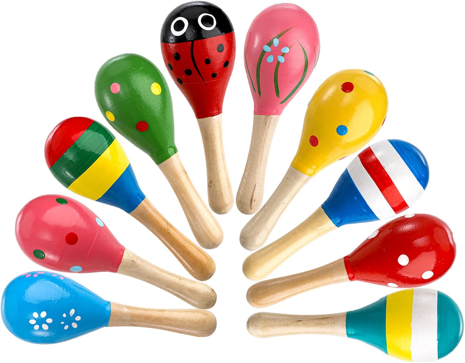 20 Pack Mini Wooden Festival Maracas, Kids Baby Rattles Egg Shaker, Shaker Sand Hammer Toy Noisemaker for Party Favors, Musical Fun, Birthday Parties, Carnivals - Image 2