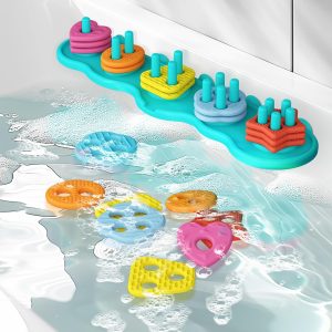 Baby Bath Toys Mold-Free Silicone Bath Toys, Sensory S Sorting & Stacking Set Includes 20 Floating Pieces, Early Learning Bathtub Toys for Toddlers​