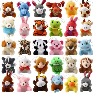 32 Piece Mini Plush Animal Toy Set, Cute Small Animals Plush Keychain Decoration for Themed Parties, Kindergarten Gift, Teacher Student Award, Goody Bags Filler for Boys Girls Child Kid