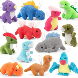 12 Pack Small Dinosaur Plush Toys, Mini Stuffed Animals Bulk for Kids Dinosaur Party Favors, Soft Dino Playset Keychains, Goodie Bag Stuffers for Toddler Boys Girls Carnival Prizes